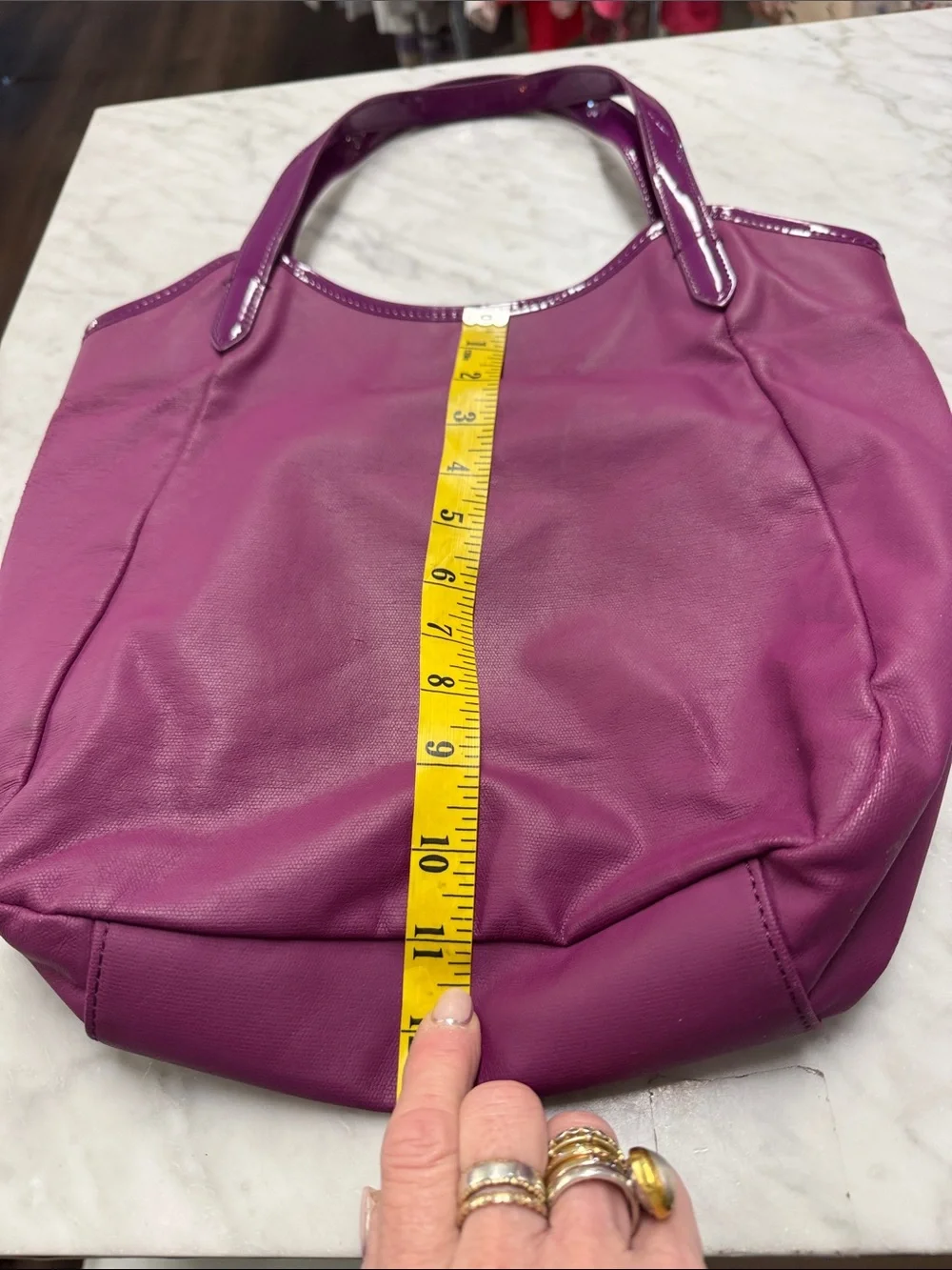 Tory Burch Fuchsia Pink Patent Leather Strap and Logo with Coated Canvas Tote
